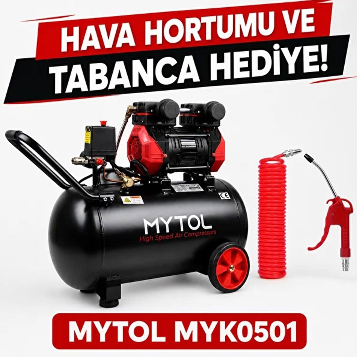 Mytol MYK0501 50 LT 8 Bar 1.5 HP Sesli Yüksek Hızlı Yağsız Hava Kompresörü