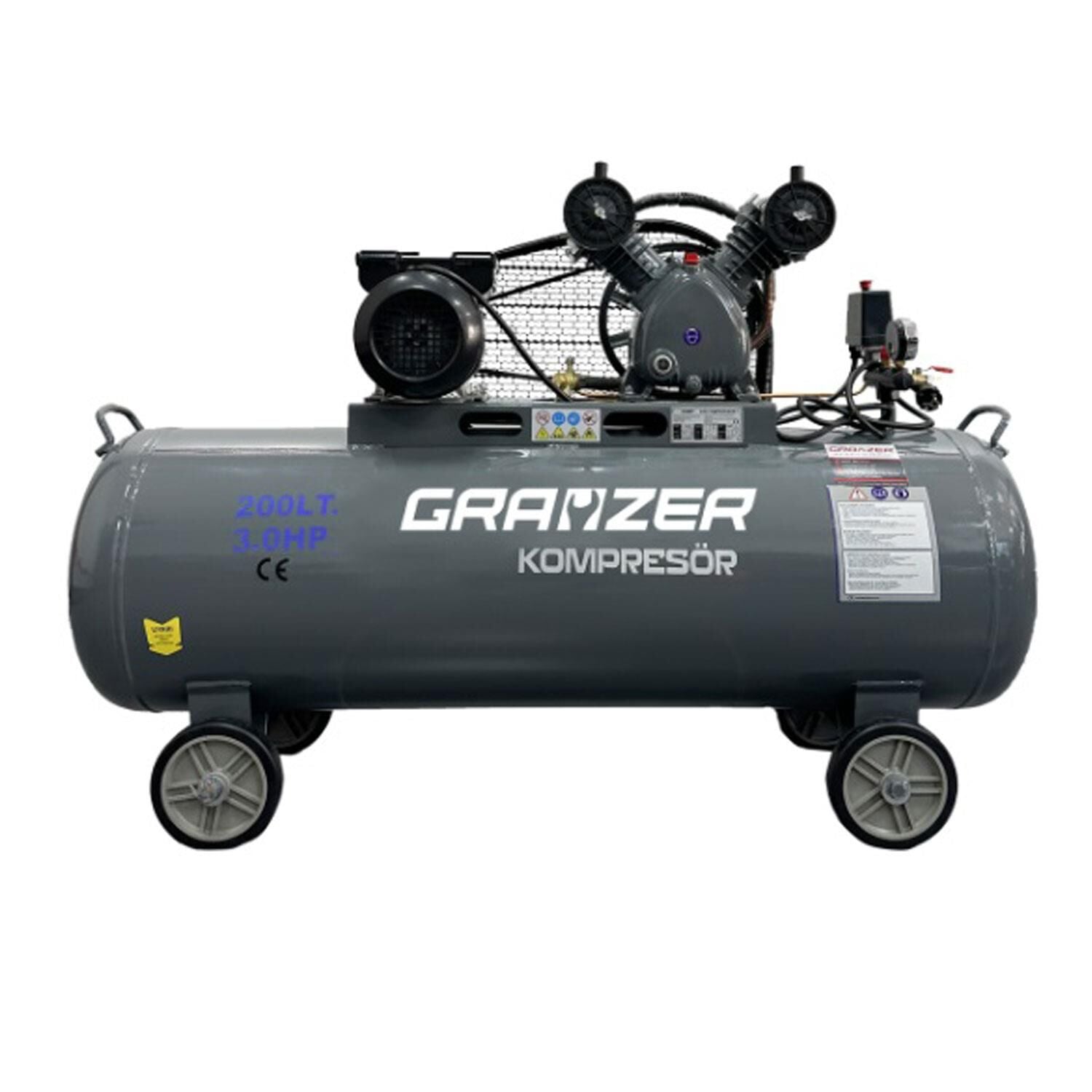 Grayzer 200 LT 2 Kafa 8 Bar 3 HP Pistonlu Hava Kompresörü