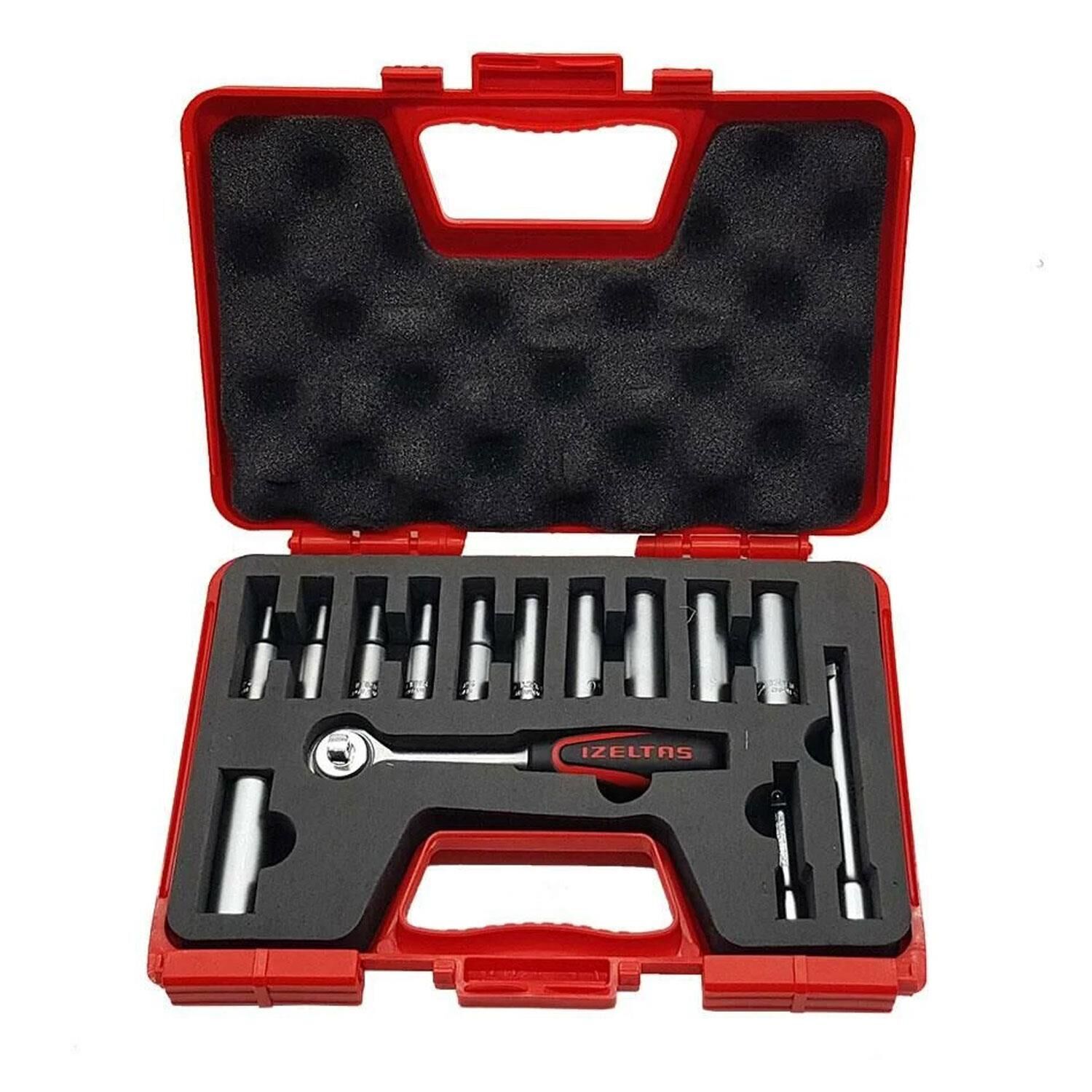 İzeltaş 1107006014 1/4 Altı Köşe Uzun Lokma Seti 14 Parça