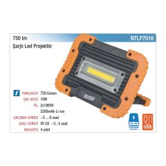 NT Tools NTLP7016 Şarjlı Led Projektör 750 Lümen