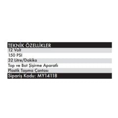 Mytol MY14118 150 PSİ Araç Kompresörü 12V