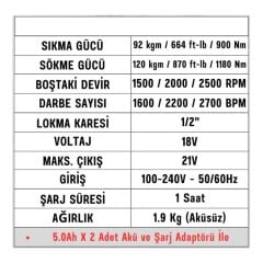 Rotake RC8812 1/2 Akülü Somun Sökme 1180 Nm