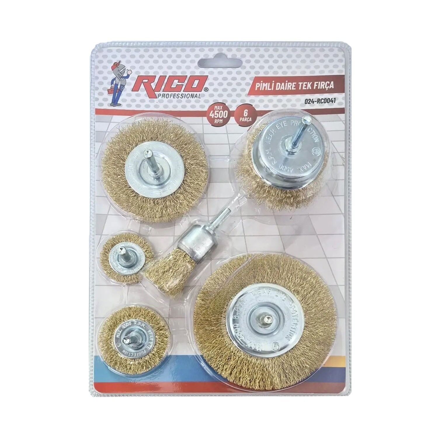 Rico 024-RC0041 Pimli Daire Çelik Tel Fırça 6 Parça