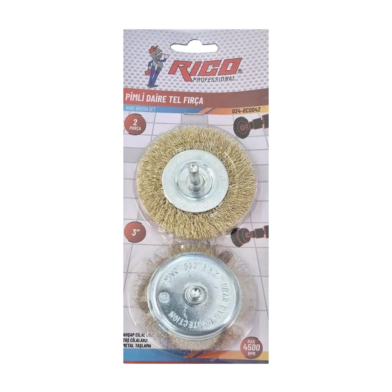 Rico 024-RC0042 Pimli Daire Çelik Tel Fırça 2 Parça