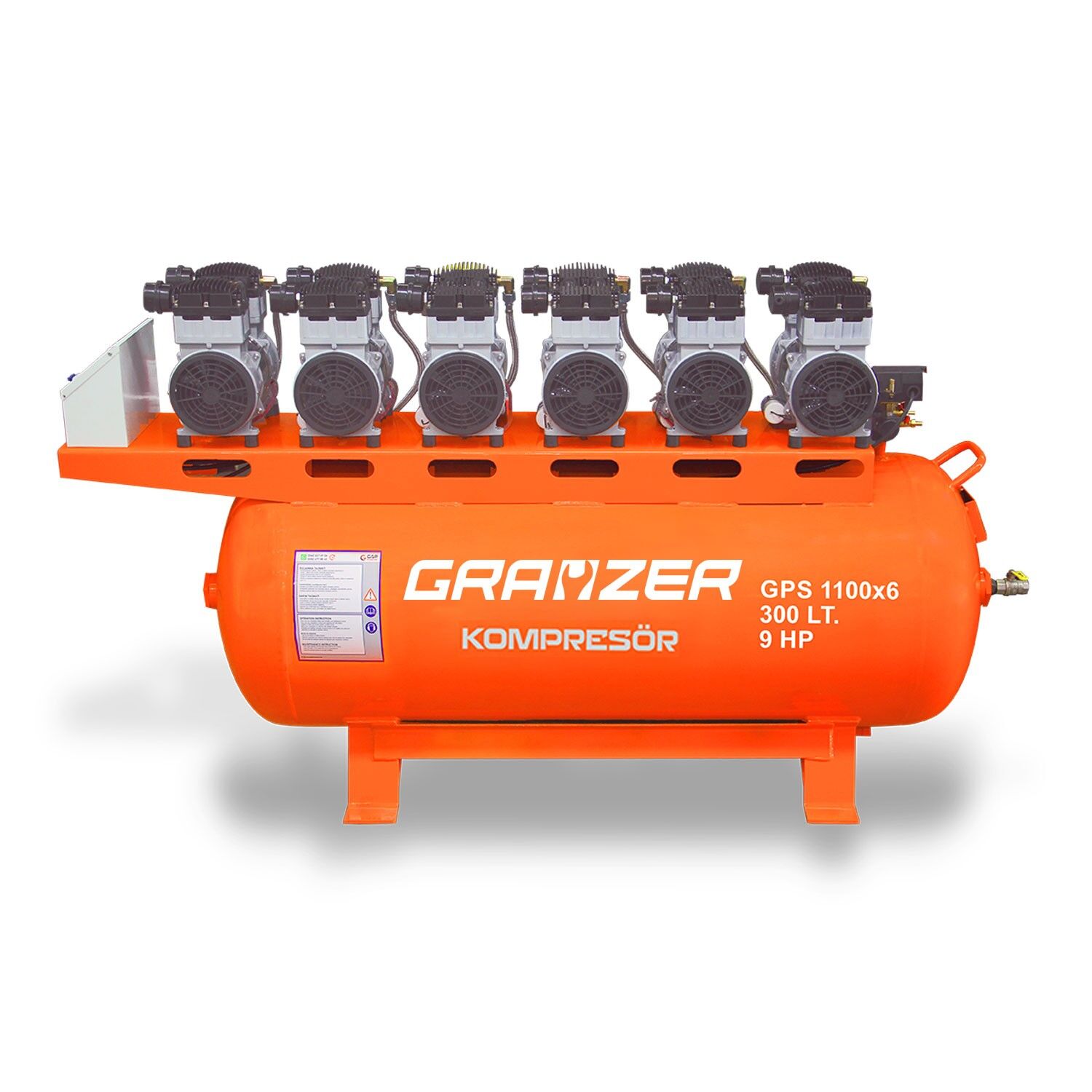Grayzer 300 LT Sessiz ve Yağsız Hava Kompresörü 6 Kafa